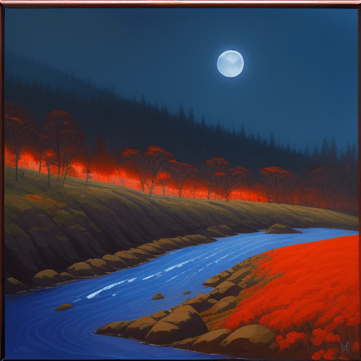 AI generated: the moonlight in bloom, painting, in the style of bay area figurative art, orange, realist figure pa...