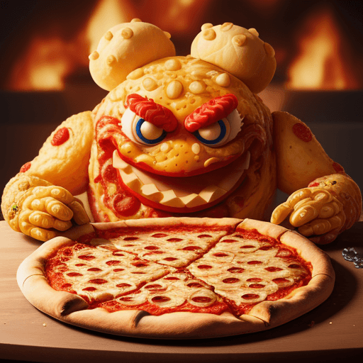 AI generated: pizza monster, metled cheese, intricate details, 8k, high resolution