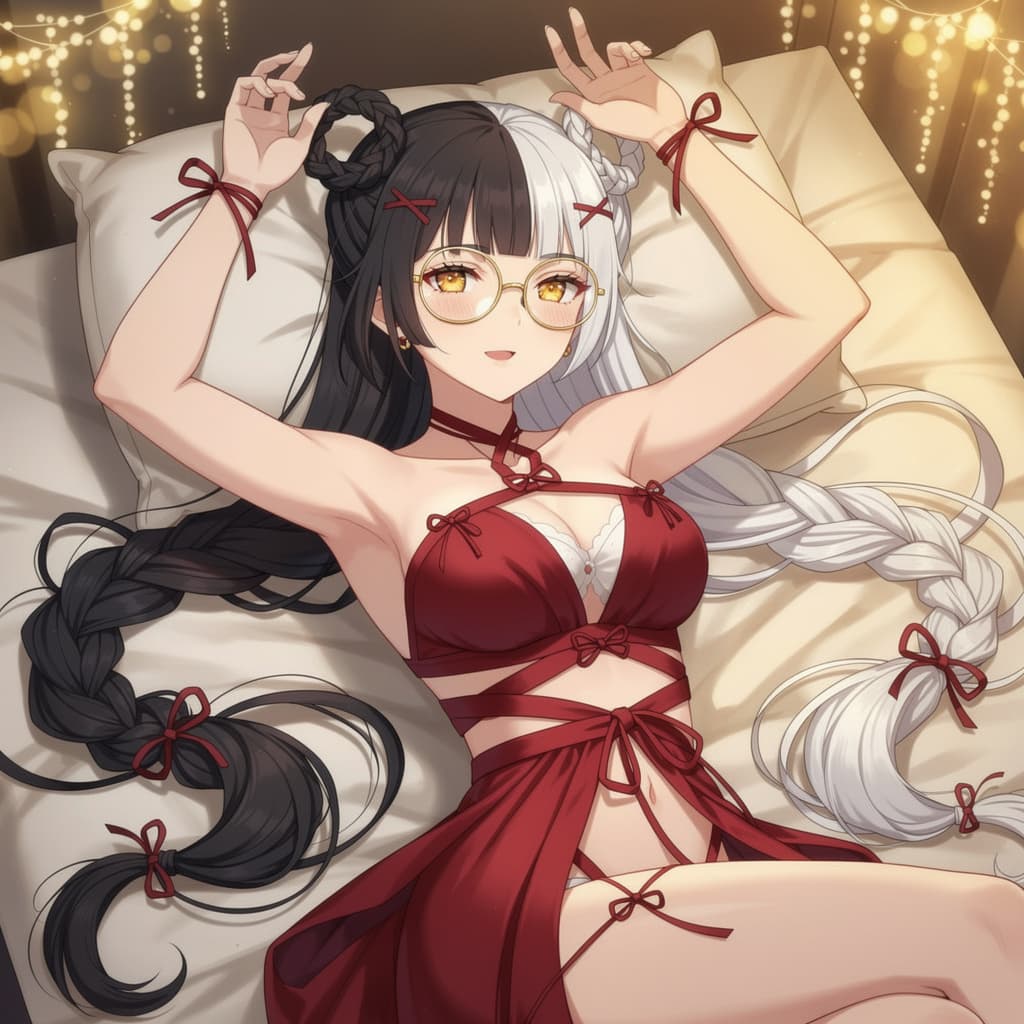 AI generated: The image is a vertical, high-quality semi-realistic (2.5D) anime illustration of a voluptuous young...
