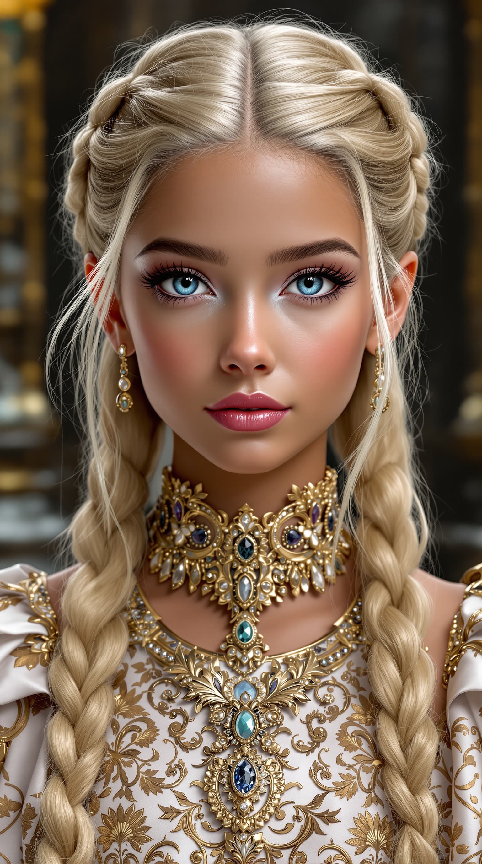 AI generated: A professional photograph of the most beautiful age 8 girl in the world, princess, depicted in a hig...