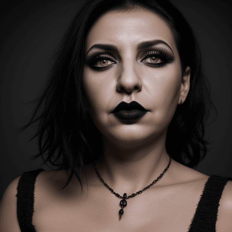 AI generated: hyper realistic headshot photo of a 40 year old italian, gothic woman, slightly overweight, short bl...