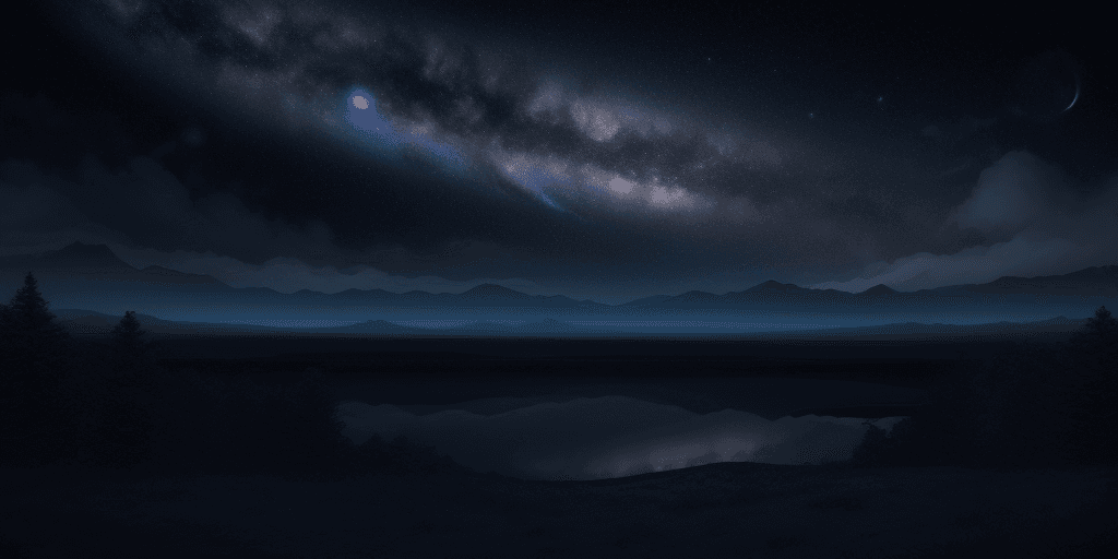 AI generated: cosmic night sky filled with planets, clouds, constellations and a supernova. Tranquil peaceful land...