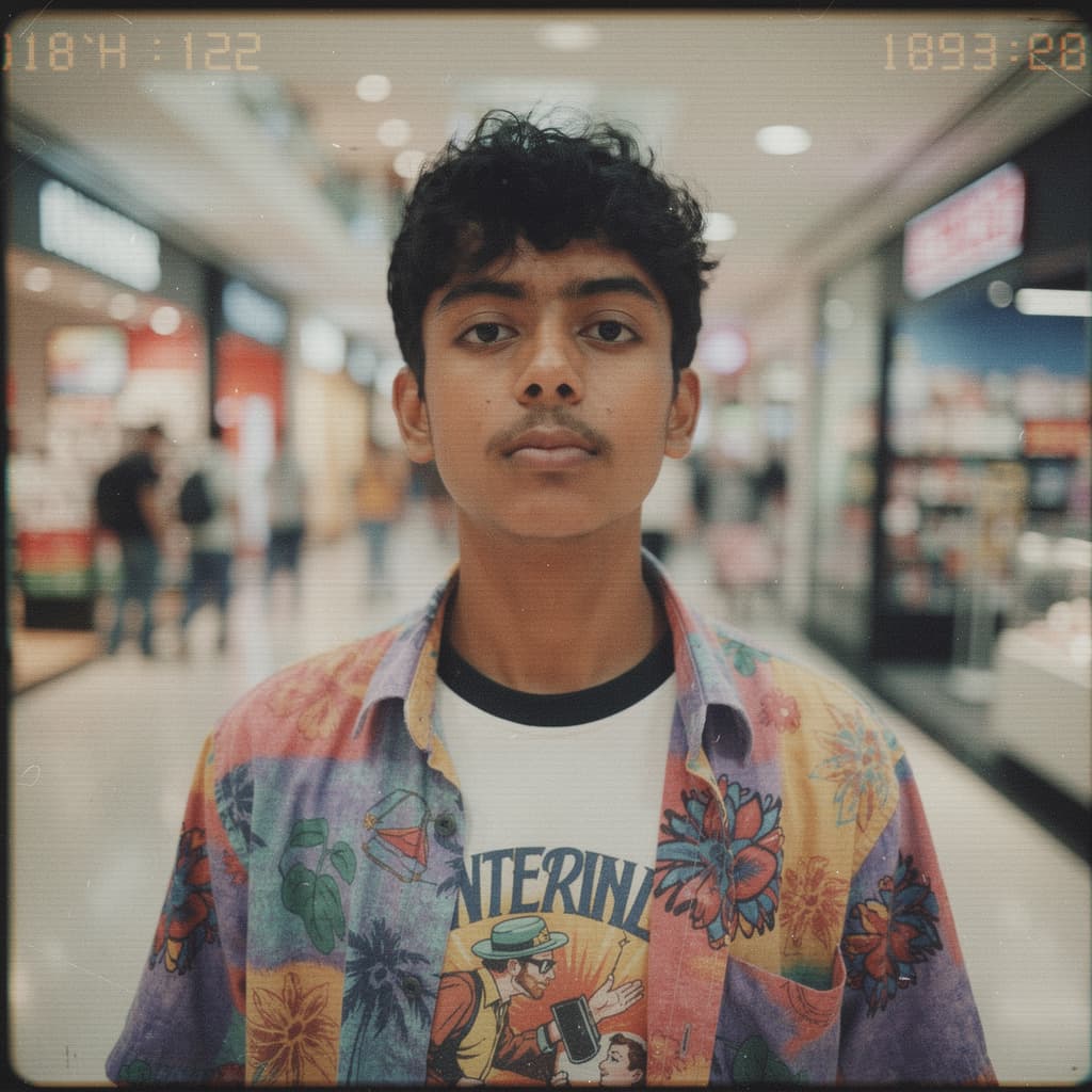 AI generated: Kooky portraits of 90’s mall teens in retro clothing, shot on VHS