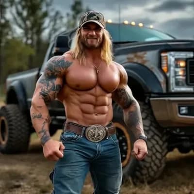 AI generated video: Flexing both biceps nodding head