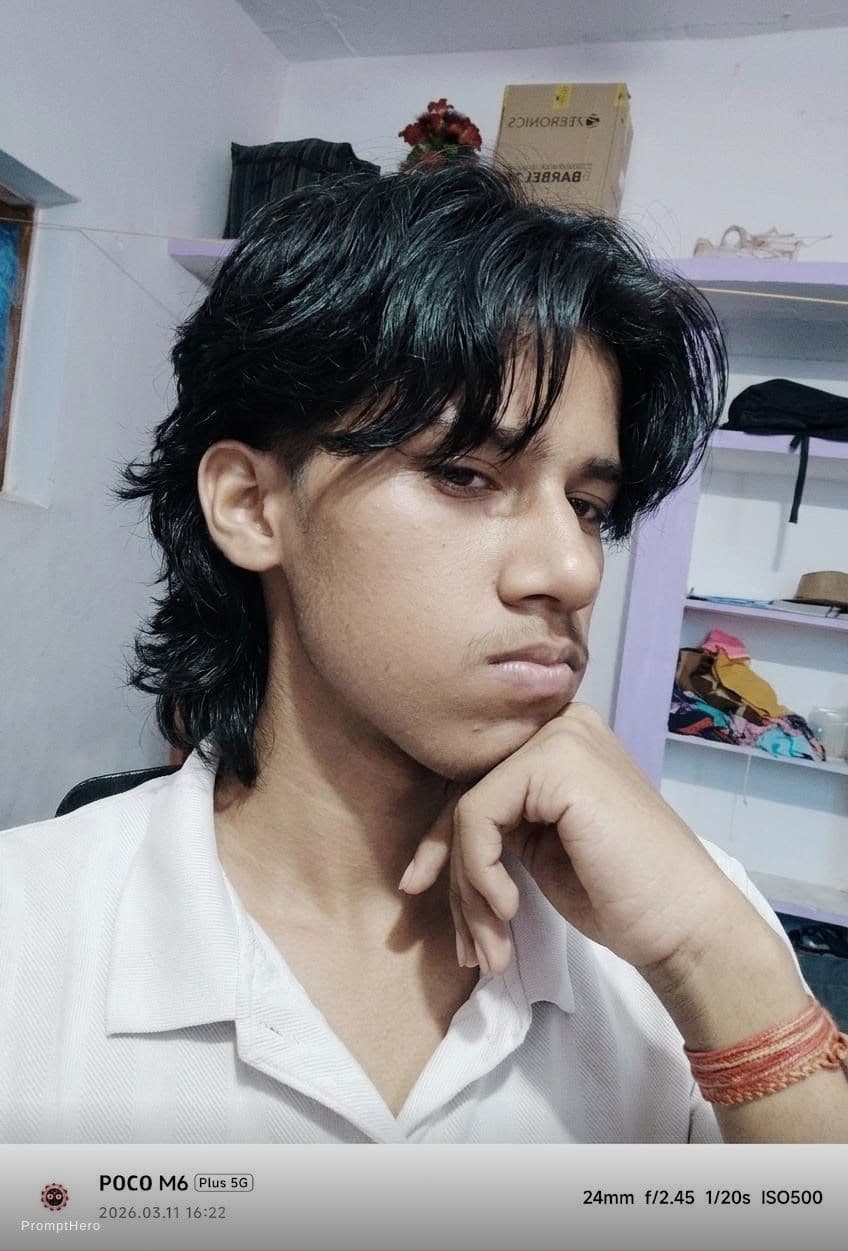 AI generated: Same person, wolf cut hairstyle, layered shaggy hair with curtain bangs, dark black hair, natural wa...