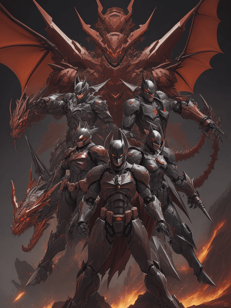 AI generated: dark knight game art, in the style of mecha anime, light bronze and red, rococo-inspired art, sharp ...