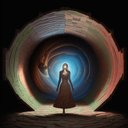 AI generated: Multi-dimensional brick-cut craft, paper illustration, tunnel, zstars and planets, vine, colorful, b...