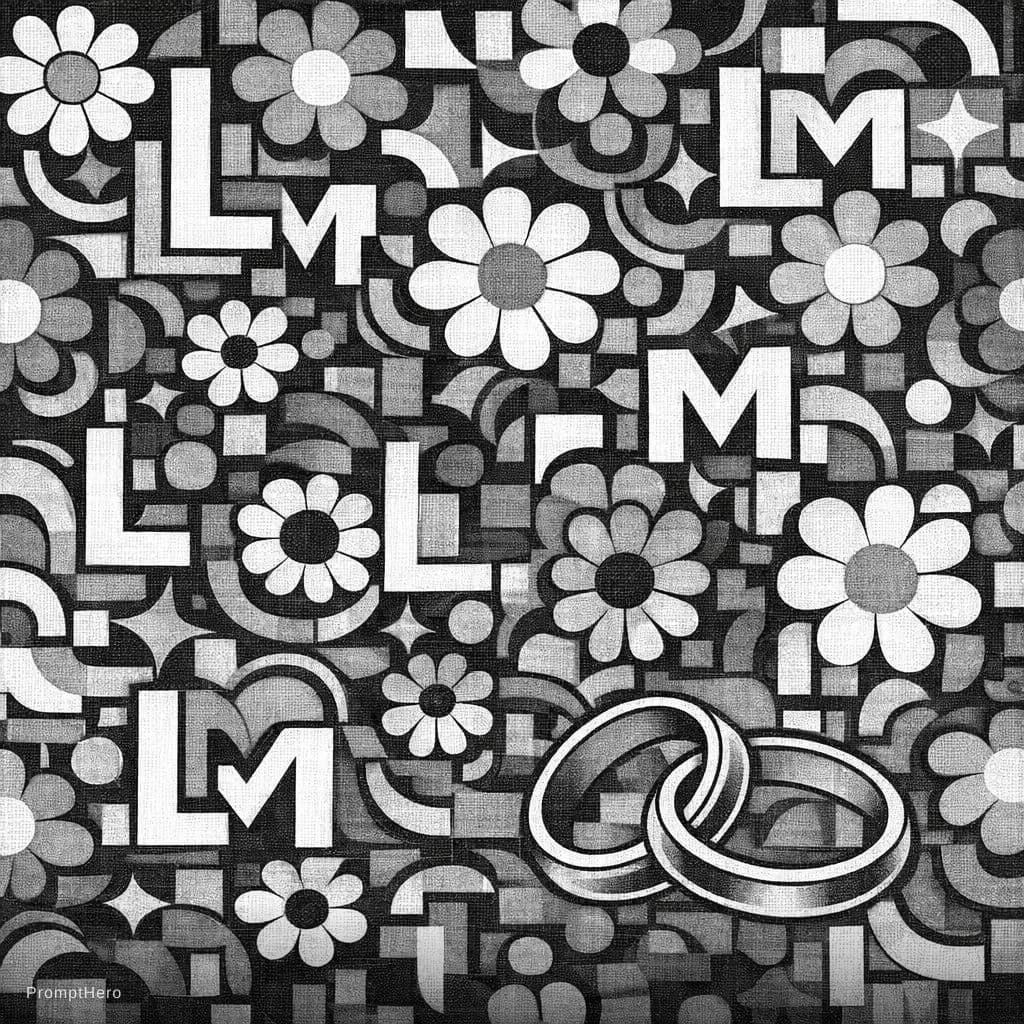 AI generated: Make a black and white version of this design. Integrate two wedding rings in the same style