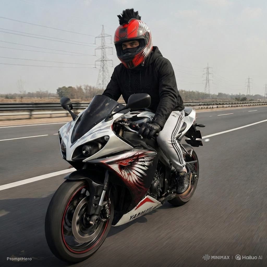 AI generated: Change first Biker helmet instead of second biker helmet