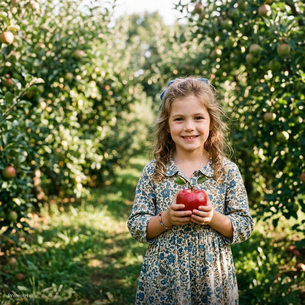 AI generated: a girl hold a apple