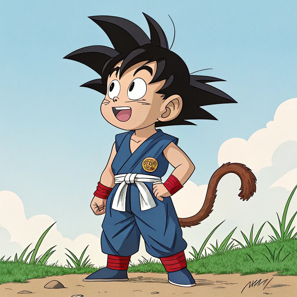 AI generated: Hyper realistic A full-body realistic portrait of young Son Goku from the first episode of Dragon Ba...