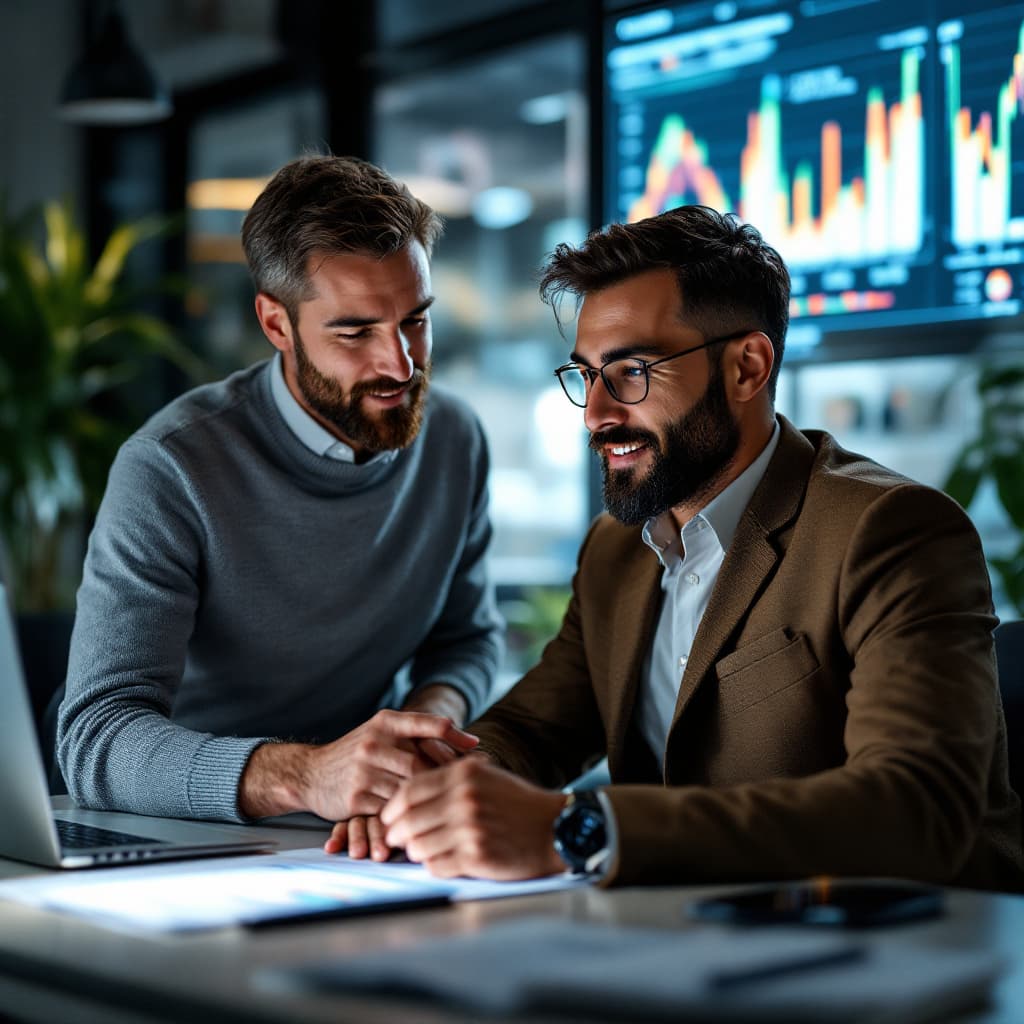 AI generated: Image of a friendly financial advisor guiding someone through charts, symbolizing trust and expertis...