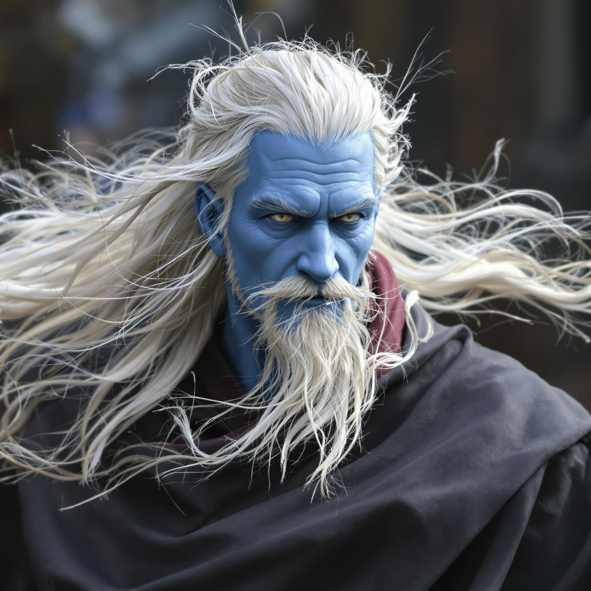 AI generated: Photo of a ultra realistic portrait, dramatic light, middle aged male humanoid, sky blue skin tone, ...