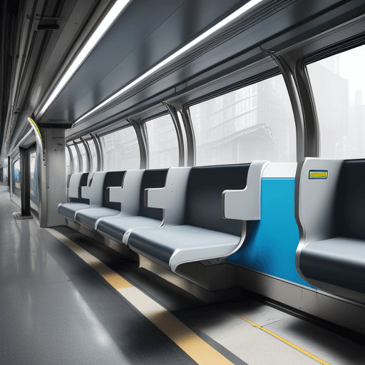AI generated: High-resolution photography of a modern futuristic  urban railway seat. It is a 2-place seat with a ...