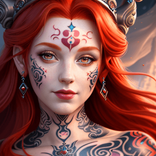 AI generated: Goddess close-up portrait ribcagel, a happy redhair princess, masterpiece of tatoos, fantasy, magic,...