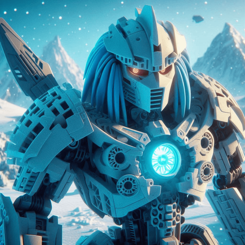 AI generated: A Bionicle Toa of Ice in Ko-Koro, cinematic high quality 3D CGI Star Wars animation, professional ph...