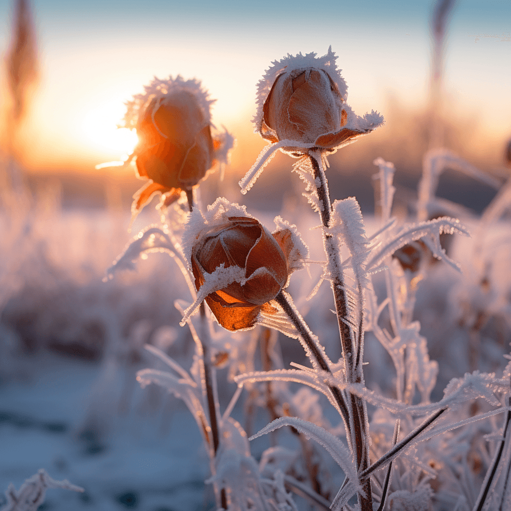 AI generated: frozen flowers in the sun