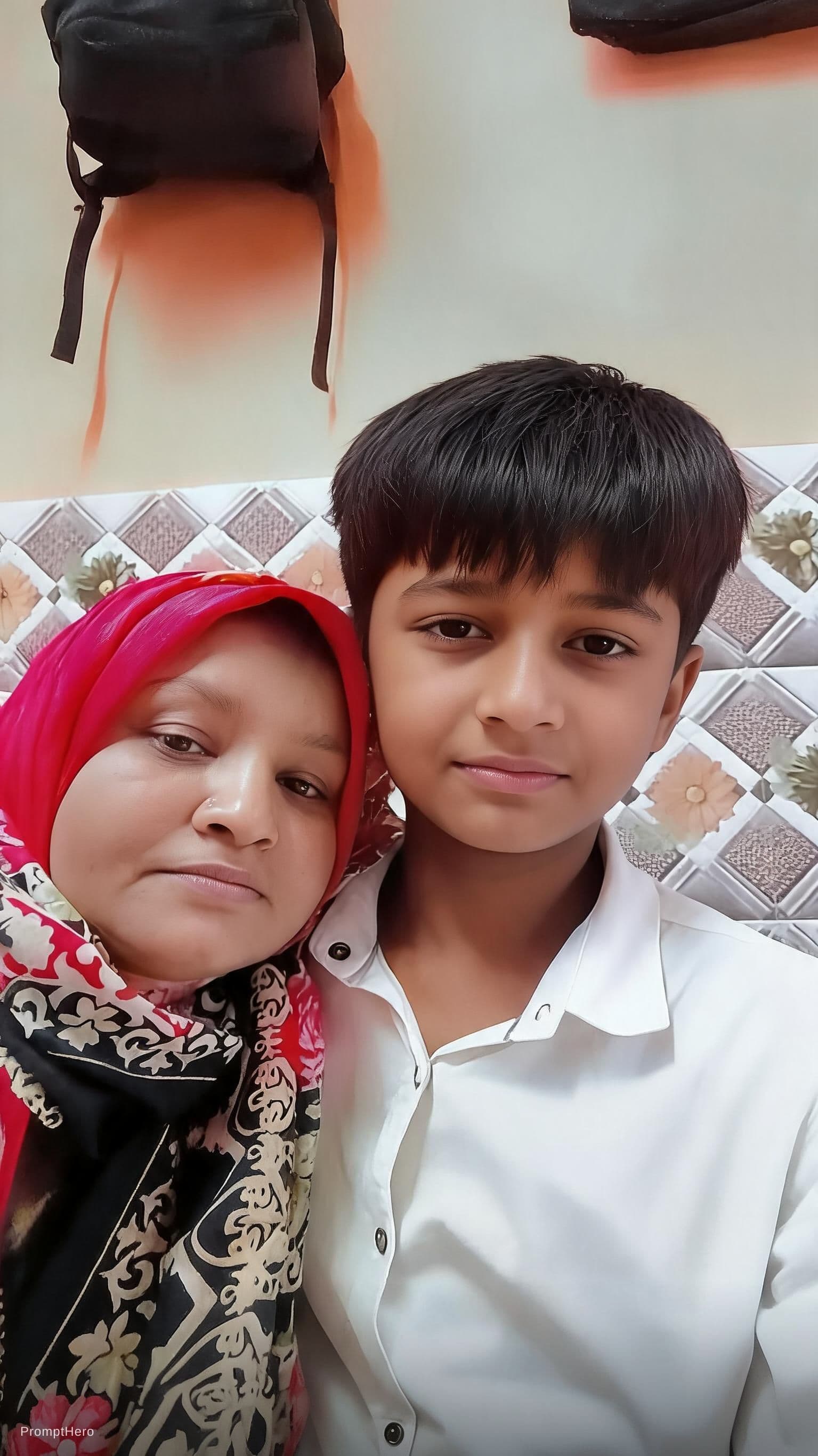 AI generated: Mother and her ten-year-old son 