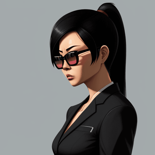 AI generated: gta style, asian woman, side view, business suit, detalized face, black glasses, look infront, gta s...