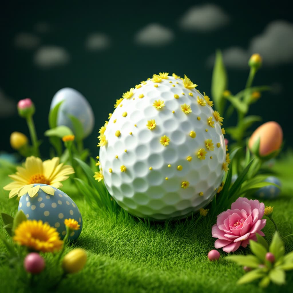 AI generated: 3D Golf ball design, like those in the game Golf Rival, representing Easter design 
