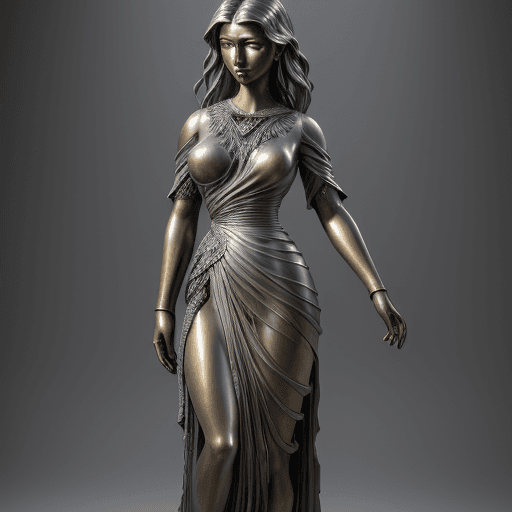AI generated: with hair and in a modern day dress, she poses, in the style of bronze patina, multilayered texture,...