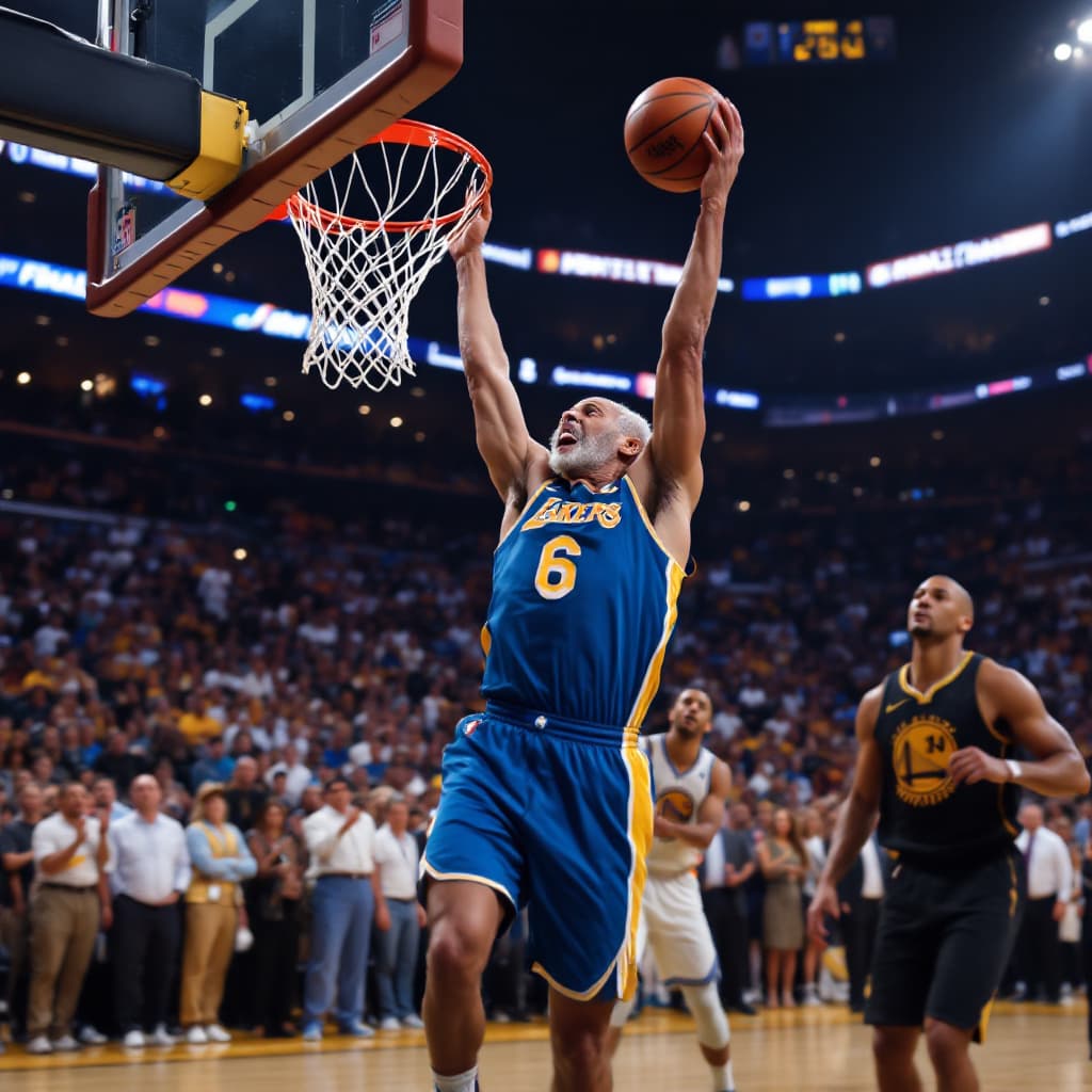 AI generated: the oldest person in the world hitting the best slam dunk ever in the NBA finals