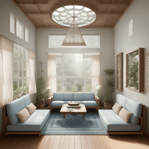 AI generated: High resolution photography interior design, dreamy sunken living room conversation pit, wooden floo...