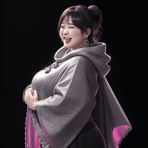 AI generated: dark background, dramatic light, backlight, rim lighting, (chubby:0.3), korean woman 44yo, laughing,...