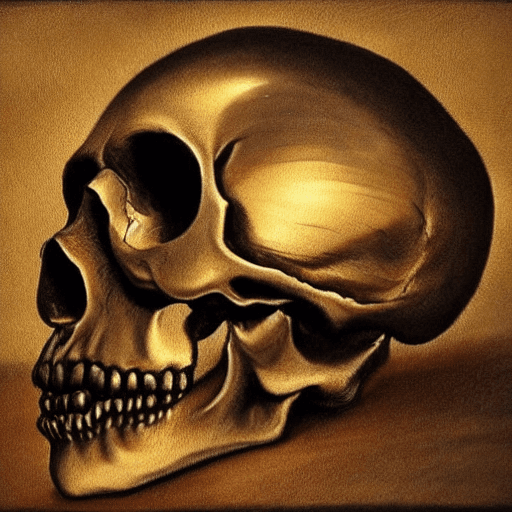 AI generated: A realistic human skull, (glowing eyes), (metal: 1. 2), (perfect photorealistic face:1. 3), (hyper-r...