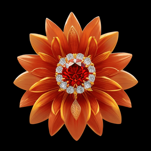 AI generated: Jewelry design, a ring with bright tigerlilies-cut red diamonds,and thin red chain .enambeled wibe.w...