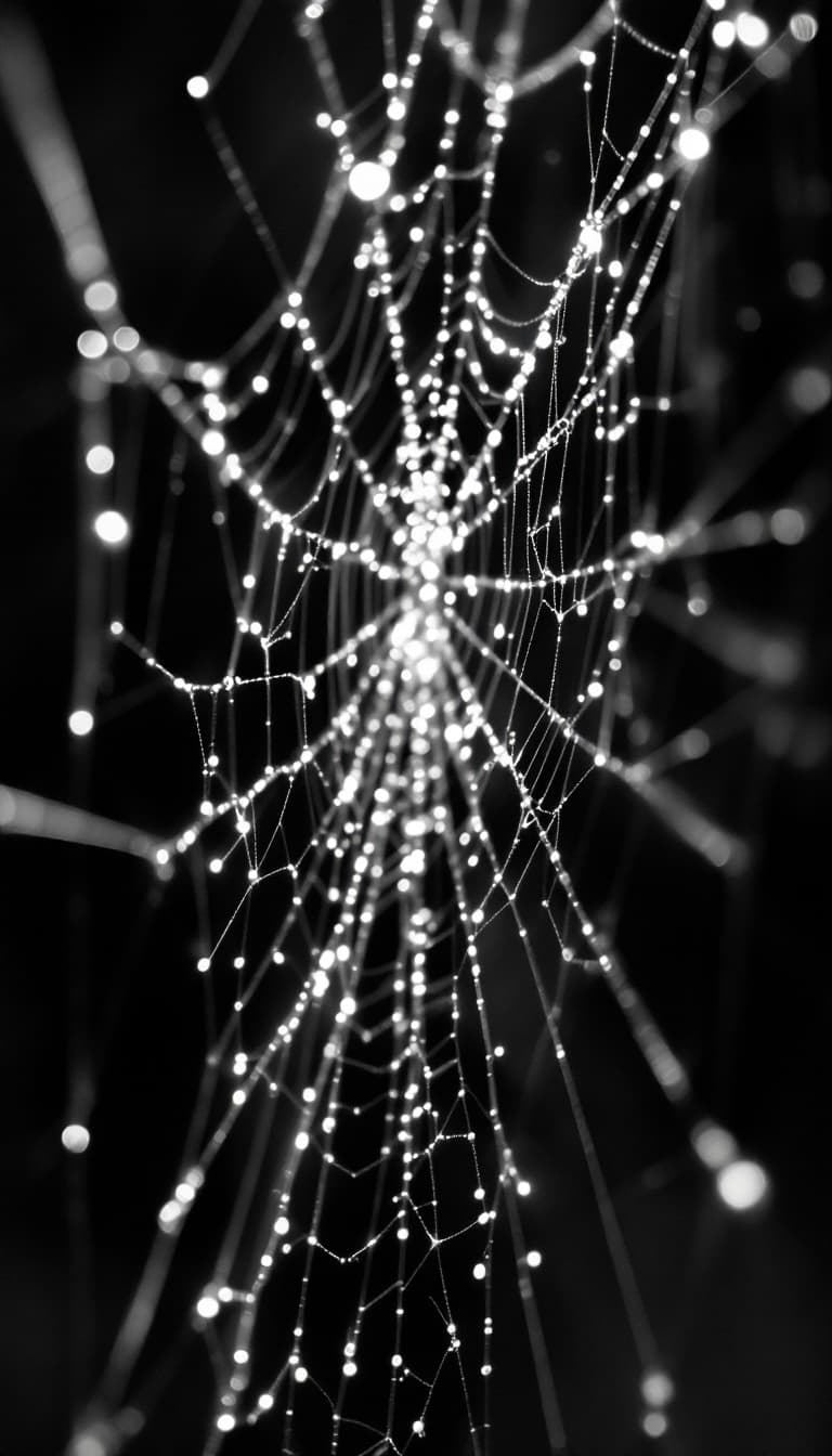 AI generated: Close up of a mesmerizing Female spiderweb macro complex angles, portal to female interconnected net...