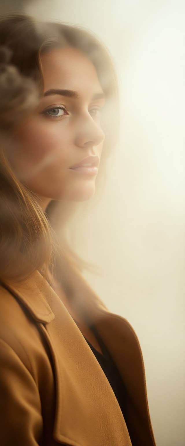AI generated: "Professional photograph of a supermodel in her early twenties, modernist style. Soft, dreamy atmosp...