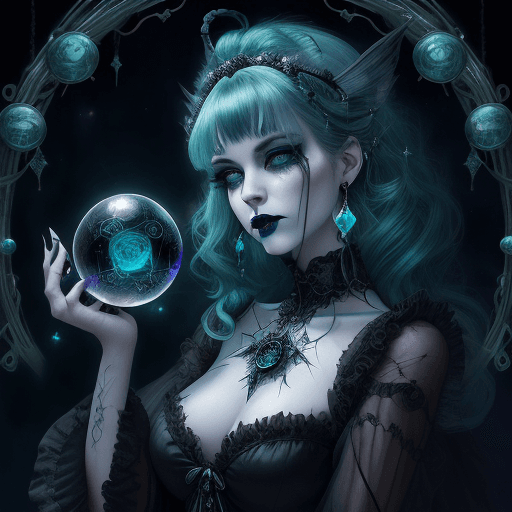 AI generated: A mysterious and enchanting witch girl, gothic style, with ethereal makeup, Cyberpunk style by Sophi...