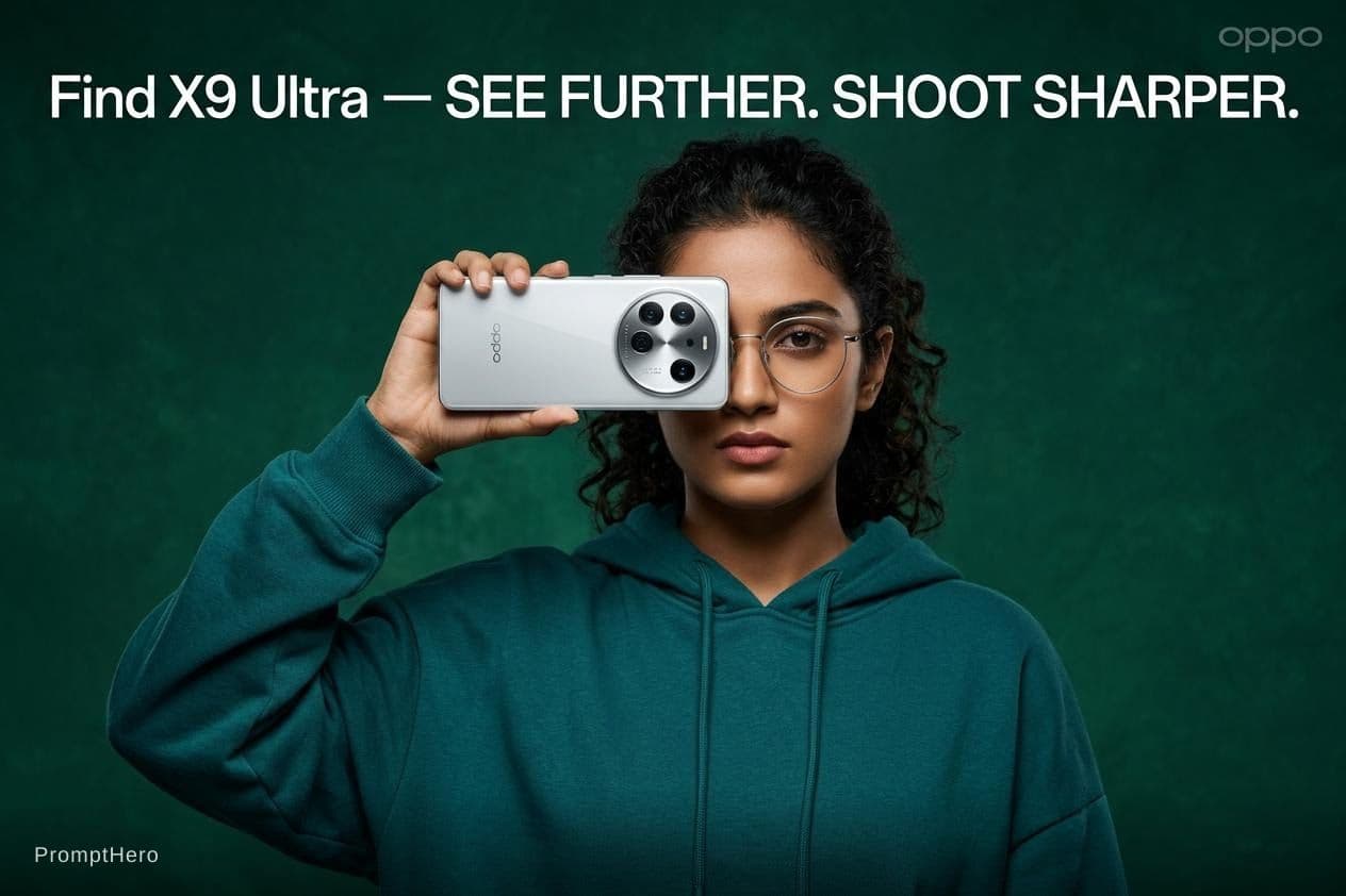 AI generated: A stunning high-fashion advertisement photo of a young woman wearing a deep teal oversized hoodie wi...