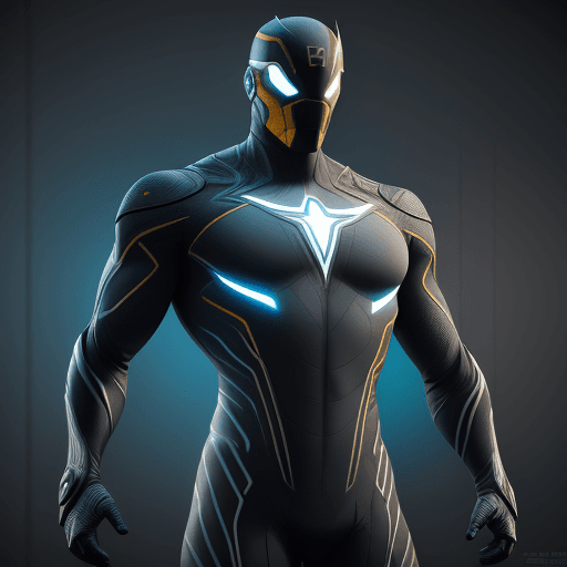 AI generated: digital art of a superhero suit, dynamic and powerful design, form-fitting spandex material with rei...