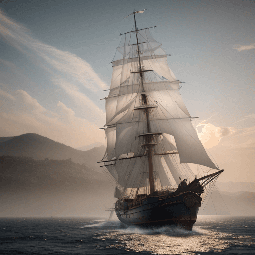 AI generated: Photo of a ultra realistic sailing ship, dramatic light, pale sunrise, cinematic lighting, battered,...