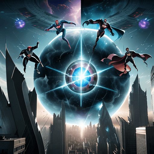 AI generated: Photo of a ultra realistic superhero school which is at the center floating in the sky and is attack...