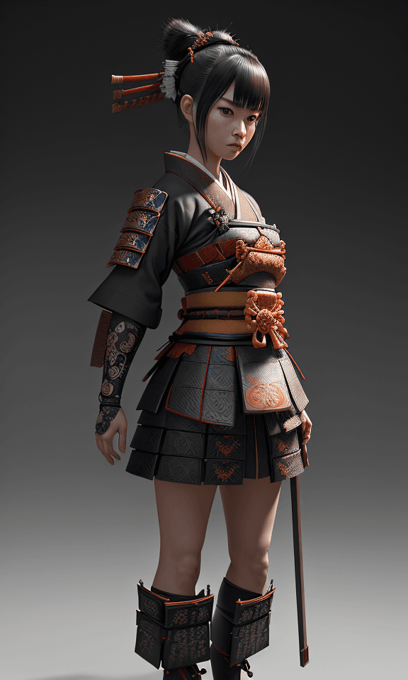 AI generated: samurai cute girl, Expressive Style, full body portrait ribcagel,  ultra-detailed, beautiful detaile...