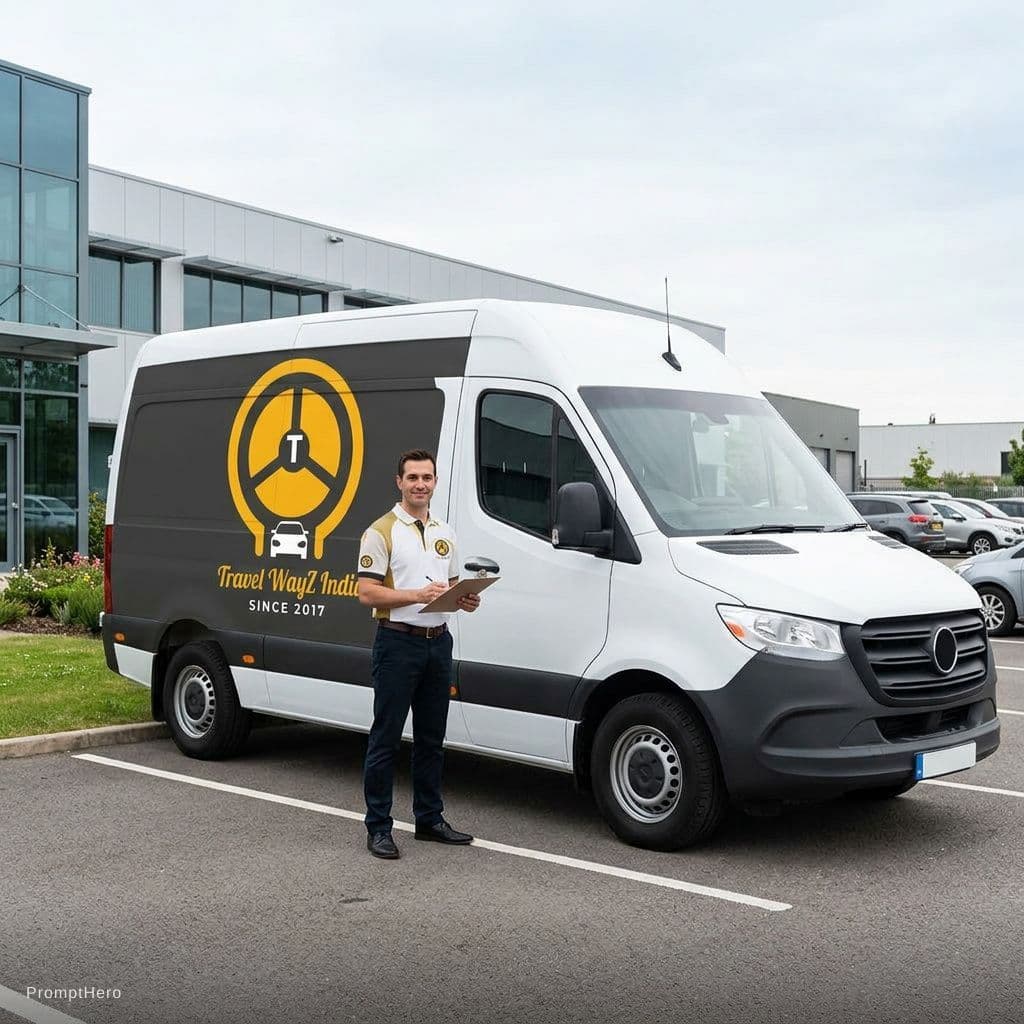 AI generated: a company transportation and just one person neer by van