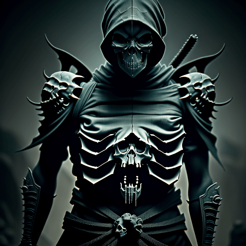 AI generated: skull ninja japanese in mexico, olpntng style, different world, Beksinski style Giger style, octane ...