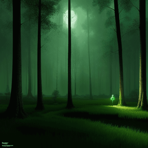 AI generated: fantasy forest landscape, dark light night, intricate, elegant, clear focus, illustration, (very det...