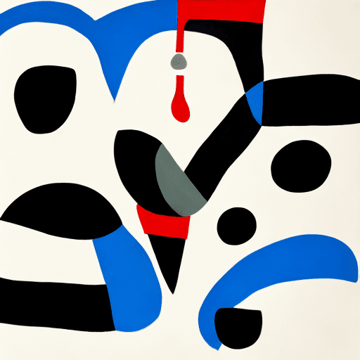 AI generated: A closeup painting in the style of Joan Miro depicting a minimal abstract illustration, white backgr...