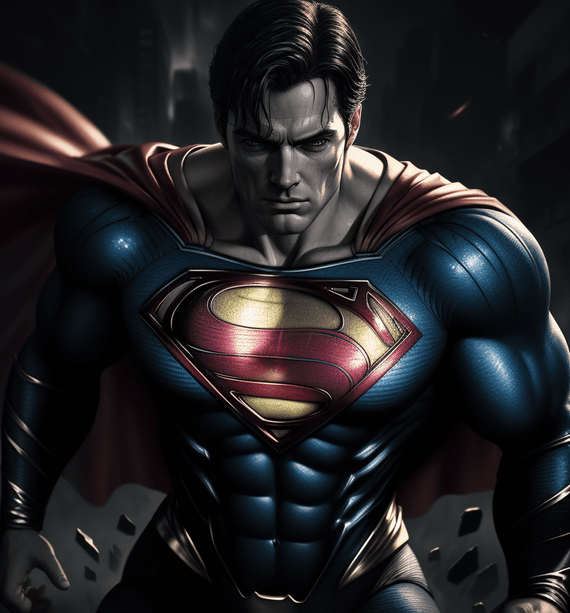 AI generated: Superman, in dynamic, atmosphere of darkness and horror, dramatic light, highly detailed, packed wit...
