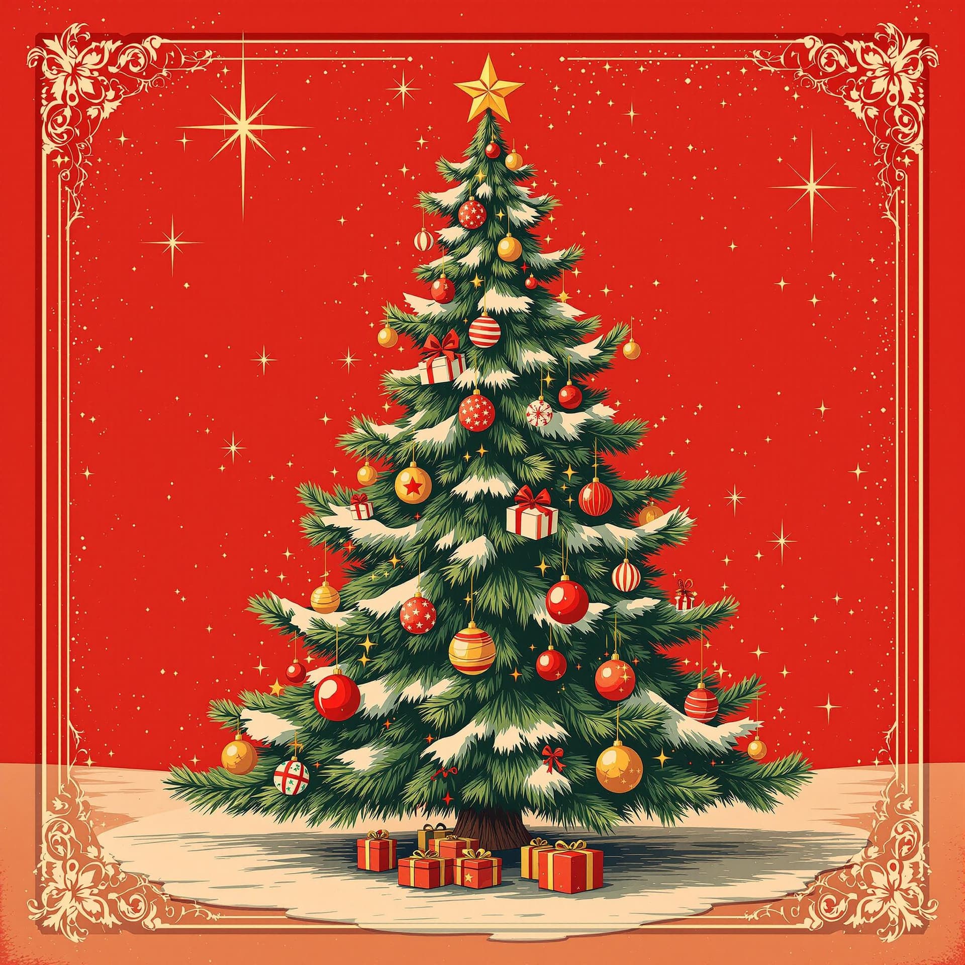 AI generated: in the style of movie poster, christmas tree toy, red, vintage-inspired designs, detail-oriented, bo...