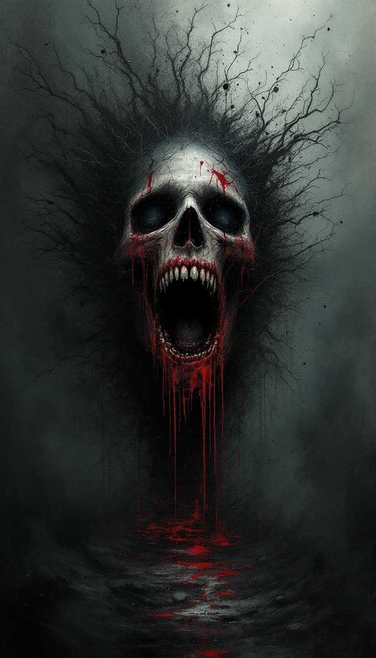 AI generated: fear, brutal composition showing the terror of war, cries and gore, gloomy background, dark tones, h...