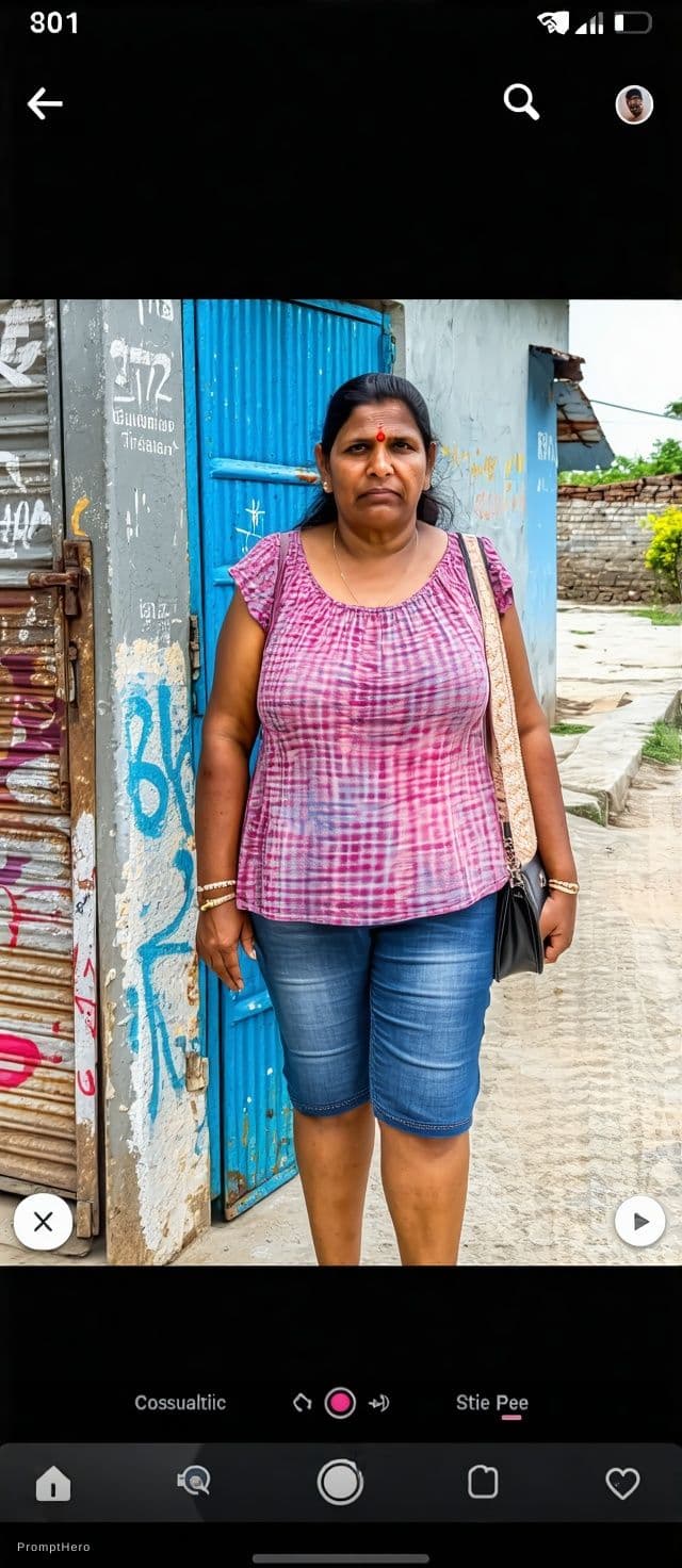 AI generated: This aunty pic convert only 
bra and nikker 