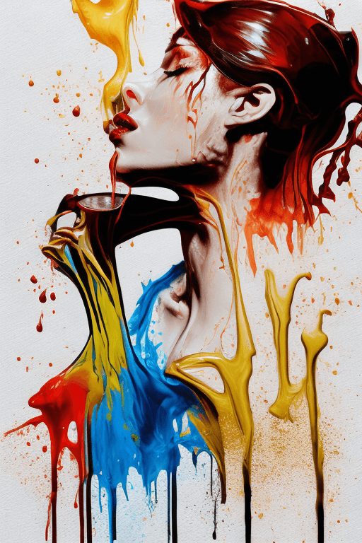 AI generated: Impactful composition, dripping (neon:0.4) (coffee:0.4) (heat splash:0.4) paint across the shape of ...