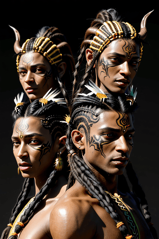 AI generated: Realistic exotic beautiful male and female, two characters only, sophisticated, characters, back-to-...