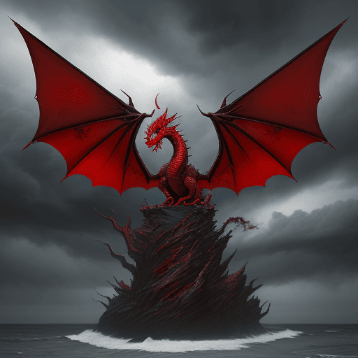 AI generated: red dragon under the stormy sky by sam robinson, in the style of tatiana suarez, harmonious color pa...