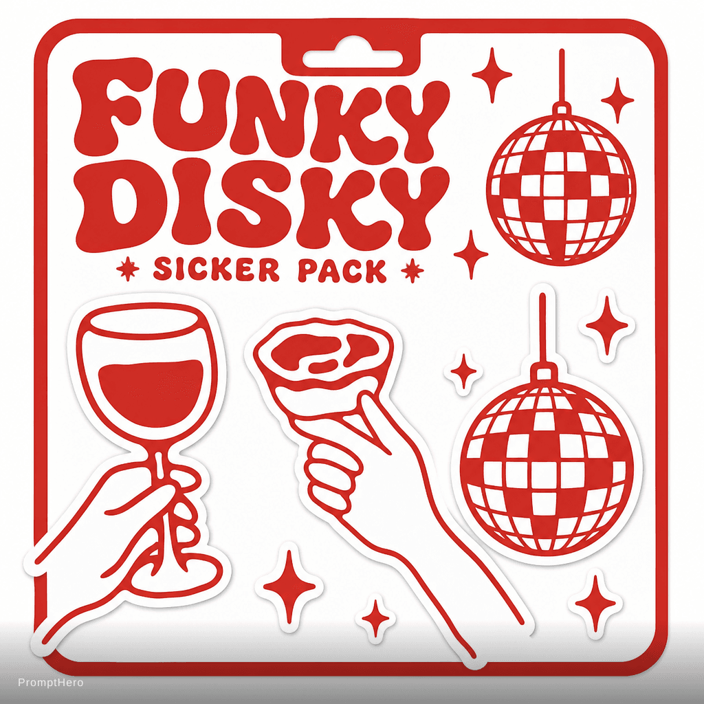 AI generated: Funky disky sicker pack in #E51F24.
